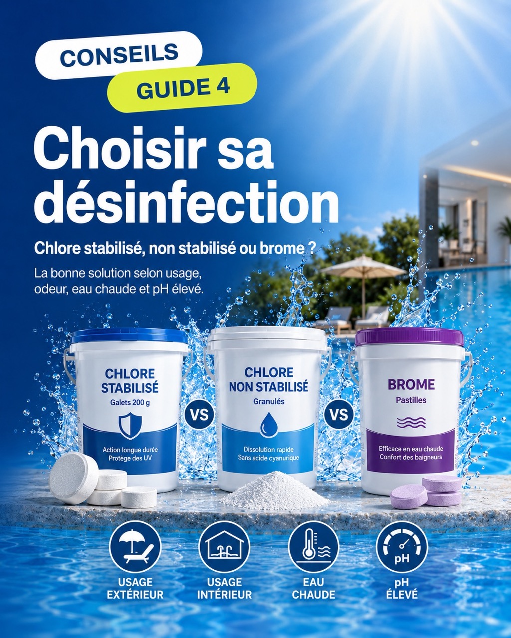 Guide piscine : choisir sa désinfection au chlore ou au brome