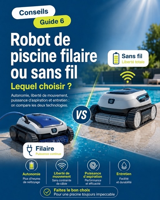 Comparatif entre robot de piscine filaire et sans fil pour choisir le modèle adapté à son bassin